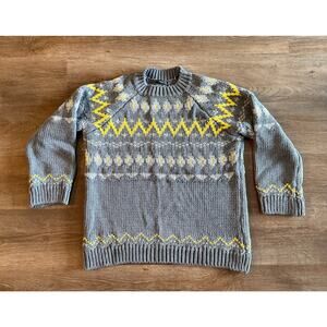 Zara Gray Knit Sweater w Yellow Zigzag Pattern Medium | Raglan Sleeve Pullover